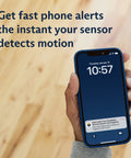 Dope Indoor Motion Sensor For Gen 3 Home Security System That Detects Movement Up To 30 Feet With A 90 Degree Field Of View For Corner Coverage In Large Rooms And Pet Friendly Design, phone alert screen
