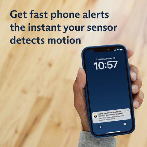 Dope Indoor Motion Sensor For Gen 3 Home Security System That Detects Movement Up To 30 Feet With A 90 Degree Field Of View For Corner Coverage In Large Rooms And Pet Friendly Design, phone alert screen