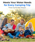 Group of campers enjoying outdoor camping with RV Inline Water Filter NSF Certified Reduces Chlorine Bad Taste And Odor With KDF And GAC Filtration 2 Pack