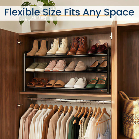 Super Roomy Three Tier Expandable Shoe Rack Black Metal Storage Shelf For Entryway Closet Organization That Actually Holds All Your Kicks Without The Mess Easy Setup Modern Space Saver