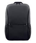Sustainable Laptop Backpack Engineered For 16 Inch Devices Holds 18 Liters Of Top Grade Gear While Delivering Water Resistant Durability and Smooth Daily Vibes. Front view of a sleek black backpack with mesh pockets.