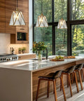 Copper Brass Pendant Light With Water Ripple Glass Lampshade, 10.2 Inch Geometric Pendant Lighting over kitchen island