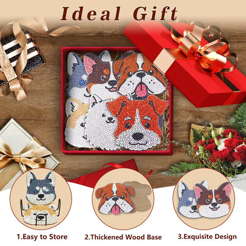 Dog Shaped Diamond Painting Coasters Kit With Holder For Drinks 8 Pieces DIY Diamond Art Coasters For Beginners And Adults