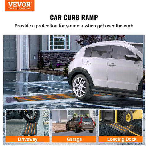 Rubber Curb Ramp Set For Driveway Two Pack Threshold Bridge With Reflective Safety Strips Ideal For Cars RVs Scooters