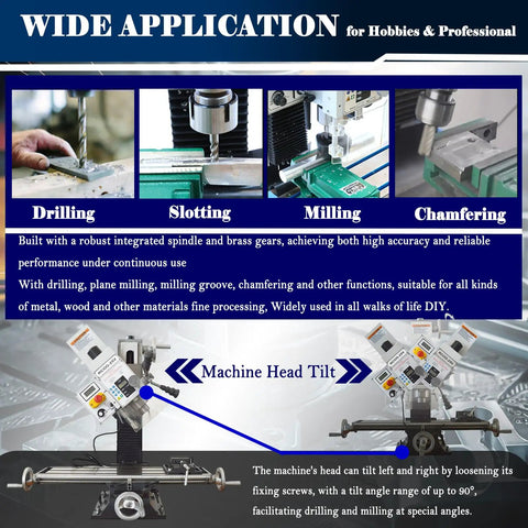 Badass 1300W Brushless Milling And Drilling Machine With R8 Taper Power Feed And Three Axis DRO showing wide application for various tasks.
