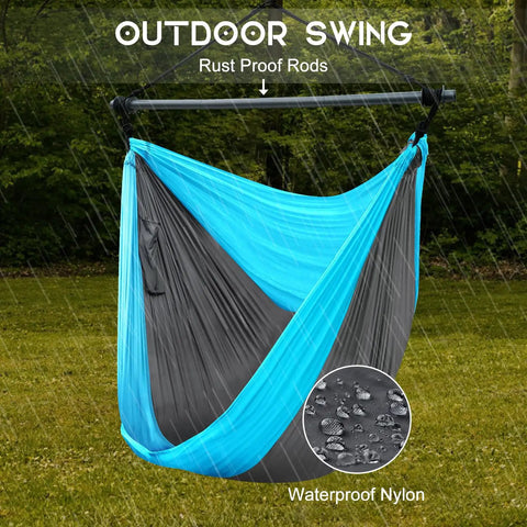 Outdoor Hanging Swing Chair For Adults, Portable Hammock Chair For Indoor Or Outdoor Chill, large blue and gray, nylon.