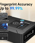 Biometric Gun Safe With 3 Quick Access Modes, 1 Second Fingerprint Scan, displayed with digital interface on nightstand