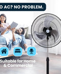 High Velocity 18 Inch Oscillating Pedestal Floor Fan With Adjustable Height And 3 Speed Levels For Powerful Airflow