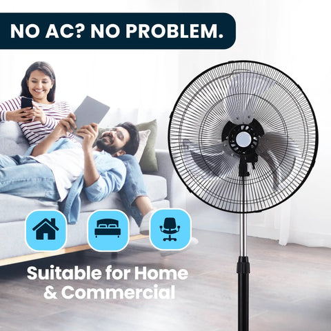 High Velocity 18 Inch Oscillating Pedestal Floor Fan With Adjustable Height And 3 Speed Levels For Powerful Airflow
