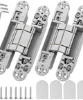 Hidden Door Hinge Set 6 Inch Silver 2 Pack With 3 Way Adjustable 180 Degree Swing Copper Support Concealed Built Tough