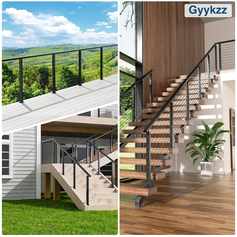 Built Like A Tank 12 Foot Stainless Steel Matte Black Handrail For Cable Railing System 3 Pack on modern deck and stairs
