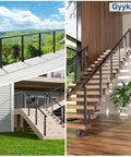 Straight Up Premium Stainless Steel Black Handrail for Modern Deck Cable Railing System on outdoor patio and indoor staircase.