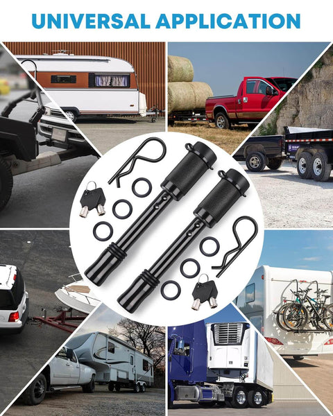 5 By 8 Inch Trailer Hitch Lock Pin With Keys Heavy Duty Locking Hitch Pin For Class III IV Tow RV Hitches Anti Theft And Anti Rattle Hardened Steel With Black Finish Rust Resistant Easy Install Locks Your Rig Down Tight gallery with multiple application images.