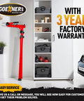 Heavy Duty Bike Repair Stand For E Bikes And MTB Portable Foldable Work Stand visible in a garage next to a white cabinet.