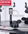 Close-up of Momentum ELS 6PT Electronic Racquet Stringing Machine string clamps rotating with diecast aluminum base.