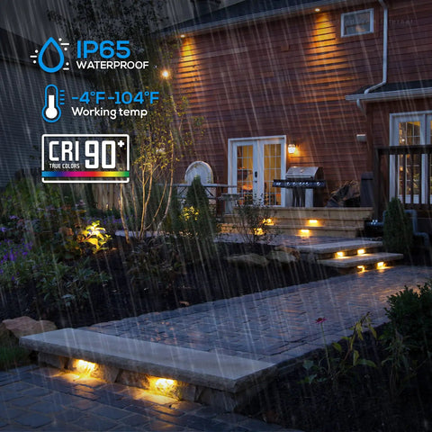 12 Pack 7 Inch LED Hardscape Lighting For Retaining Walls And Outdoor Steps in rain, 2700K Soft White, deck steps illuminated
