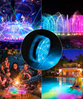 Collage of Cool Submersible LED Pool Lights Kit With Remote, 13 LED Waterproof Color Changing Underwater Lights used in pools and events