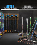 Heavy Duty Wall Mounted Ski And Snowboard Rack For Garage Keeps Gear Crash Proof Featuring Soft Rubber Holders That Lock Boards Rock Solid And Super Sweet Storage Setup Blue 4 Pack, organized ski gear display with wall mount.