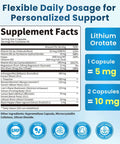 Supplement facts label of Powerful Mood Boost Nootropic Blend With Lithium Orotate And L-Theanine, 120 Vegan Capsules dosage details
