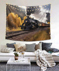 Steam Locomotive Train Tapestry Wall Hanging, Aesthetic Wall Decor Art Poster For Living Room And Dorm, 60x51 Inches, Ultra Soft Fabric