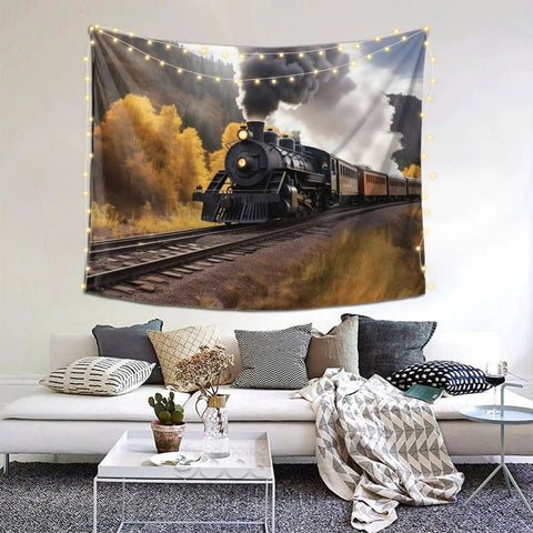 Steam Locomotive Train Tapestry Wall Hanging, Aesthetic Wall Decor Art Poster For Living Room And Dorm, 60x51 Inches, Ultra Soft Fabric