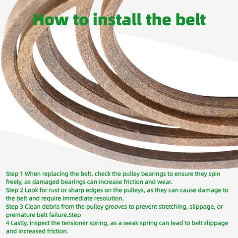 Instruction for installing Beefy Five Eighths Inch Wide Forty One And One Half Inch Variable Speed Drive Belt For Forty Two And Forty Six Inch Walk Through Frame Riding Mowers From 1999 And Newer Easy Fit Toro 1120305 LX500 LX425 LX460 LX420 LX426 And MTD Cub Cadet Models.