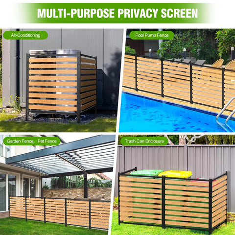 Multi-purpose privacy screen for AC units, pool pump, garden, trash cans. No Dig Outdoor Privacy Screen For AC Unit And Yard Gear.