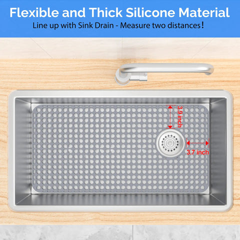 Silicone Kitchen Sink Mat Protector For Bottom Of Sink 28.1 By 14.3 Inches Non Slip Grey Drain Friendly Design Fits Stainless Steel And Porcelain Sinks For Kitchen Use