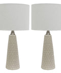 Ivory Textured Ceramic Table Lamps Set Of 2 With Inverted Diamond Bases Easy On Off Rotary Switch Chic Modern Home Decor Lighting