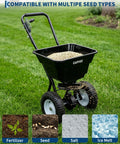80 Lb Capacity Push Broadcast Spreader With 12 Ft Spread Width And 13 In All Terrain Wheels shown on grass