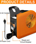Portable Blower Fan For Home Use High Velocity Floor Fan With 185 Degree Rotating Head 3 Speed Air Mover Orange with AC outlets visible