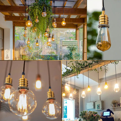 Vintage E26 Lamp Socket For Edison Pendant Lighting in cozy home interiors, showcasing dope industrial brass socket holder, retro vibe.