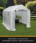 Replacement Cover Kit For 6W X 8L X 6.5H Greenhouse Translucent UV Treated Polyethylene Frame Not Included Fits ShelterLogic 70600 Series Durable Outdoor Greenhouse Cover, visible in lush garden setting.