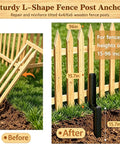 Before and after image of Heavy Duty Steel Fence Post Repair Kit 4 Pack Quick Fix For Leaning 4X4 And 6X6 Wood Posts.