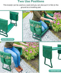 Garden Kneeler And Seat With Soft EVA Foam Pad And Heavy Duty Steel Frame Holds Up To 330 Lbs Foldable Kneeling Bench With Two Tool Pouches For Gardening Fishing Camping Green Arbor Day Gift shown in use.