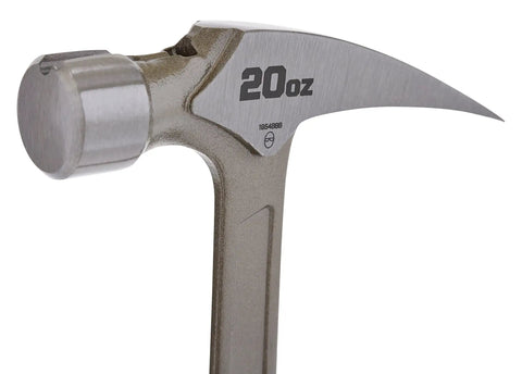 Close-up of Forged Steel Claw Hammer 20 Oz Workhorse With ProTouch Grip for Comfort and Less Hand Fatigue, showing smooth face