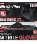 Supmedic Nitrile Plus gloves, XL black, powder-free 5 mil, 100-count disposable gloves