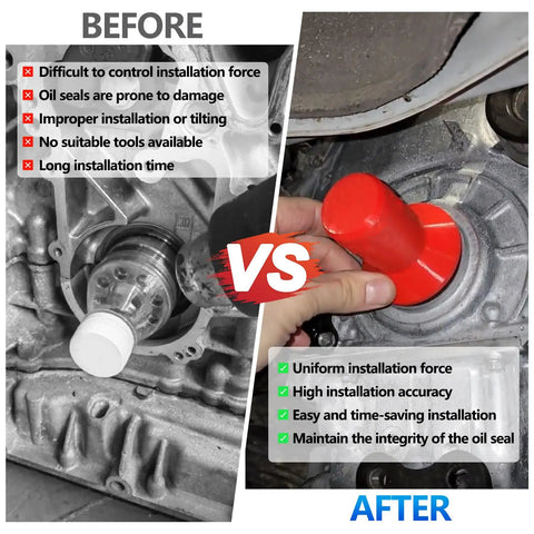 Comparison of engine crankshaft tool installation before and after using DIY Ready Crankshaft Seal Driver And Seal Installer Tool Kit