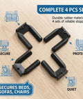 4 Pack Black Rubber Anti Slip Wheel Stoppers Lock Down Rolling Furniture With No Sweat Setup keeps beds and chairs secure on hardwood.
