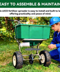 Worker assembling Heavy Duty Spreader Impeller Replacement for Lawn Care Broadcast Spreaders, compatible with LESCO models.