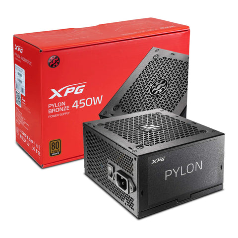 Beefy 450 Watt Computer Power Supply With 80 Plus Bronze Efficiency And Quiet 120mm Fluid Dynamic Fan For Silent Gaming Rigs and packaging.