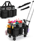 Rolling Cleaning Caddy On Wheels With Hard Bottom And Wearable Tote Handles Four Carry Options Including Handles Straps And Belt
