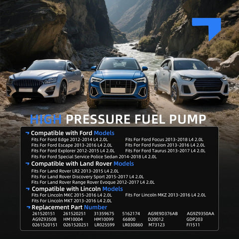 High Pressure Fuel Pump For Ford Edge Escape Explorer Focus Turbo Fusion Taurus L4 2.0L Rover Lincoln 2.0L Drop-In Ready Replacement HM10099 GDP203 Fits Ford 2.0L EcoBoost Models 2013 2018