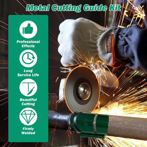 Use of Magnetic Heavy-Duty Metal Pipe Cutting Guide Kit 1-5/8 Inch Pro-Grade Pipe Cutter with sparks during metal cutting