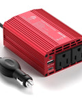 Heavy Duty Car Power Inverter Converts 12V DC To 110V AC With Dual US Socket Outlets, 300W output, compact design.
