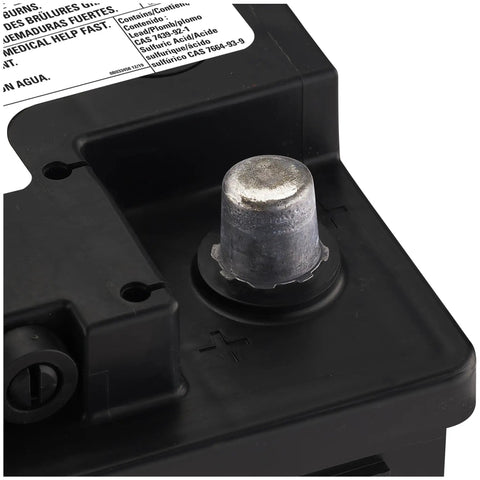 Close-up of Top Shelf Group 48 AGM Battery terminal, showcasing durable design for RV campers, marine boats, and work trucks.