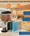 Heavy Duty Stainless Steel Single Tank Commercial Cold Drink Dispenser with transparent tank and sealed spigot for cafes.
