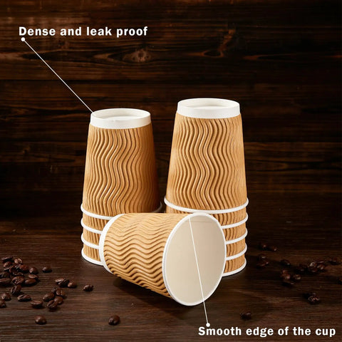 Stacked No Sleeve Needed 12 Oz Ripple Wall Corrugated Insulated Paper Cups With Anti Scald Grip For Hot Or Cold Drinks Great For Office Cafe Party Or Travel 120 Pack