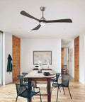 Neojoyoenix 62" 3PCS Solid Wood Blades Ceiling Fan with Lights in a modern dining area, featuring three dark wood blades.