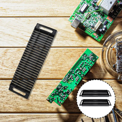 2 Pack Anti Static PCB Tray Racks With 25 Slots ESD Safe Bar Brackets on wooden surface with electronic components
